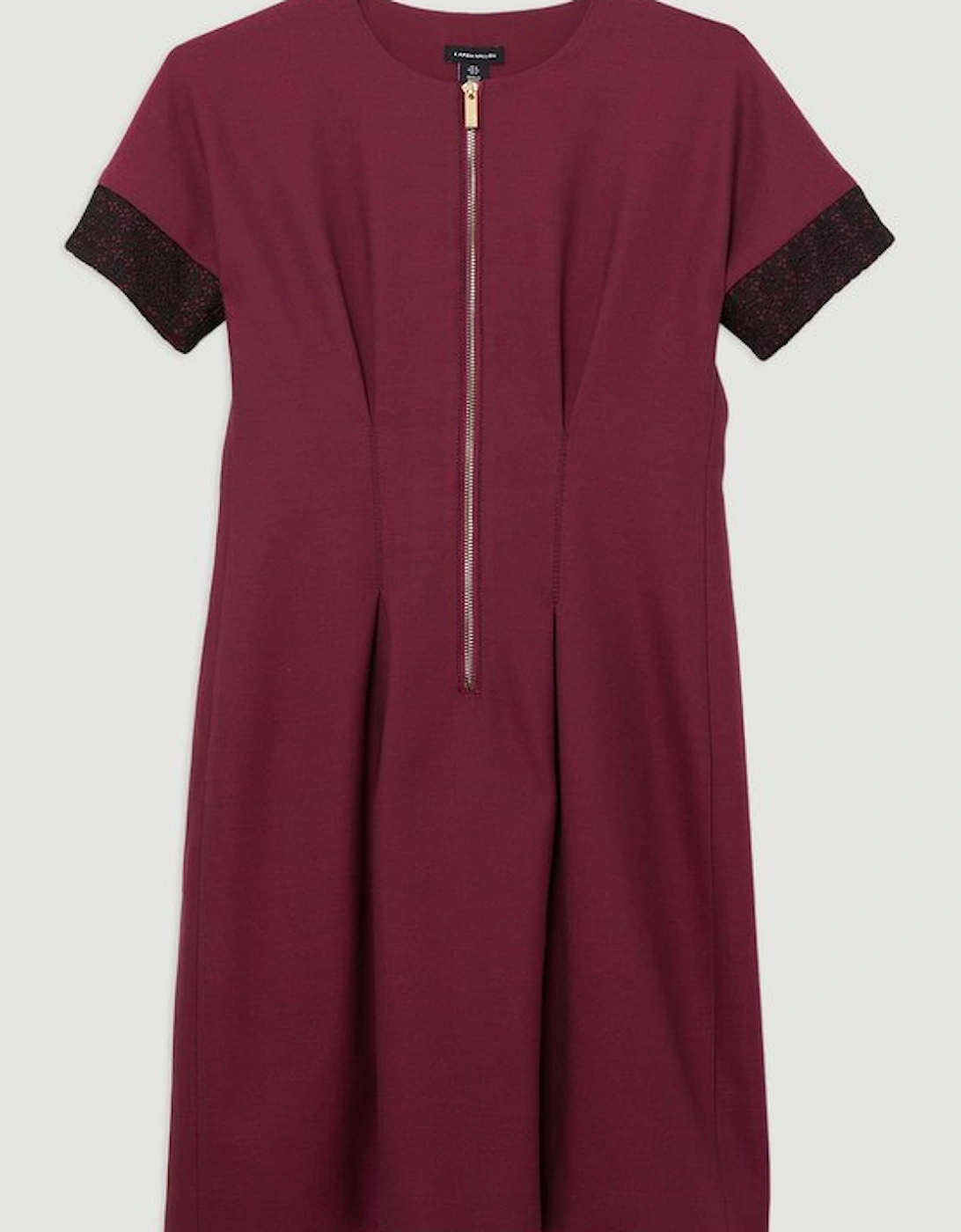Tailored Twill Lace Mix Zip Front Mini Dress
