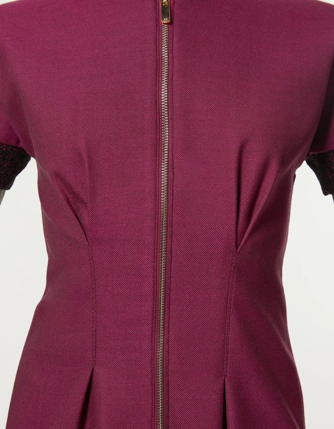 Tailored Twill Lace Mix Zip Front Mini Dress