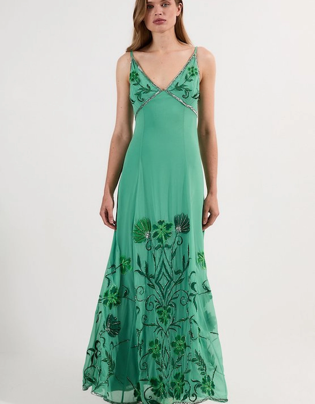 Embroidery Beaded Crinkle Woven Strappy Maxi Dress, 5 of 4