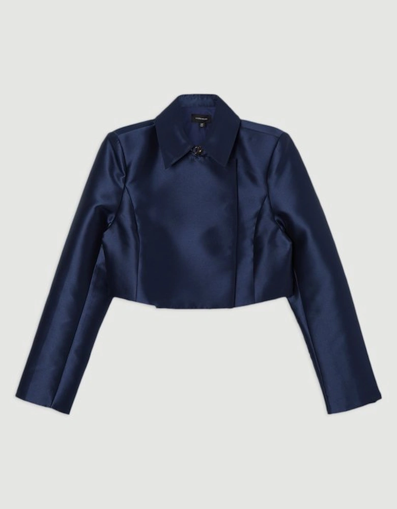Collared Twill Cropped Woven  Jacket