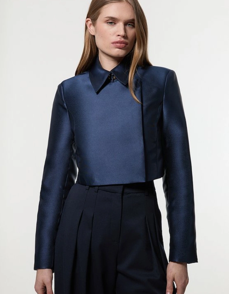 Collared Twill Cropped Woven  Jacket