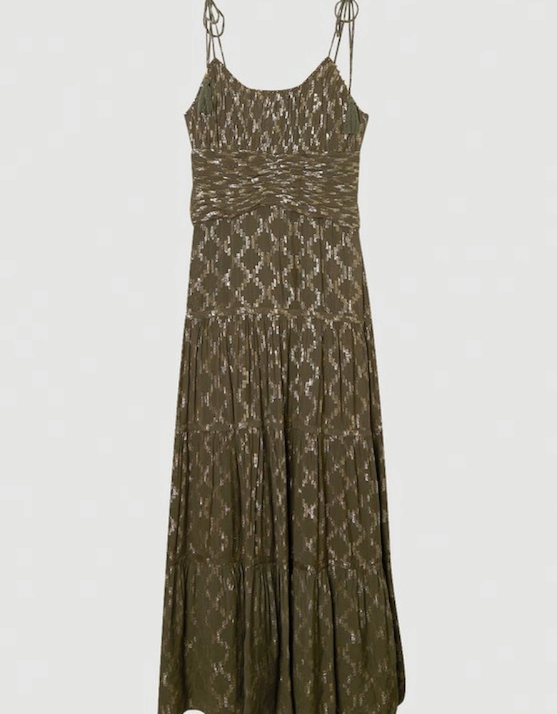 Viscose Metallic Thread Strappy Woven Sun Dress
