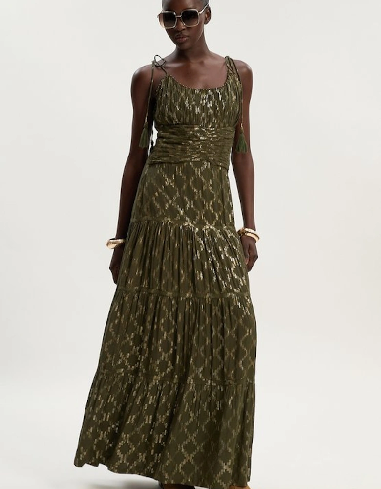 Viscose Metallic Thread Strappy Woven Sun Dress