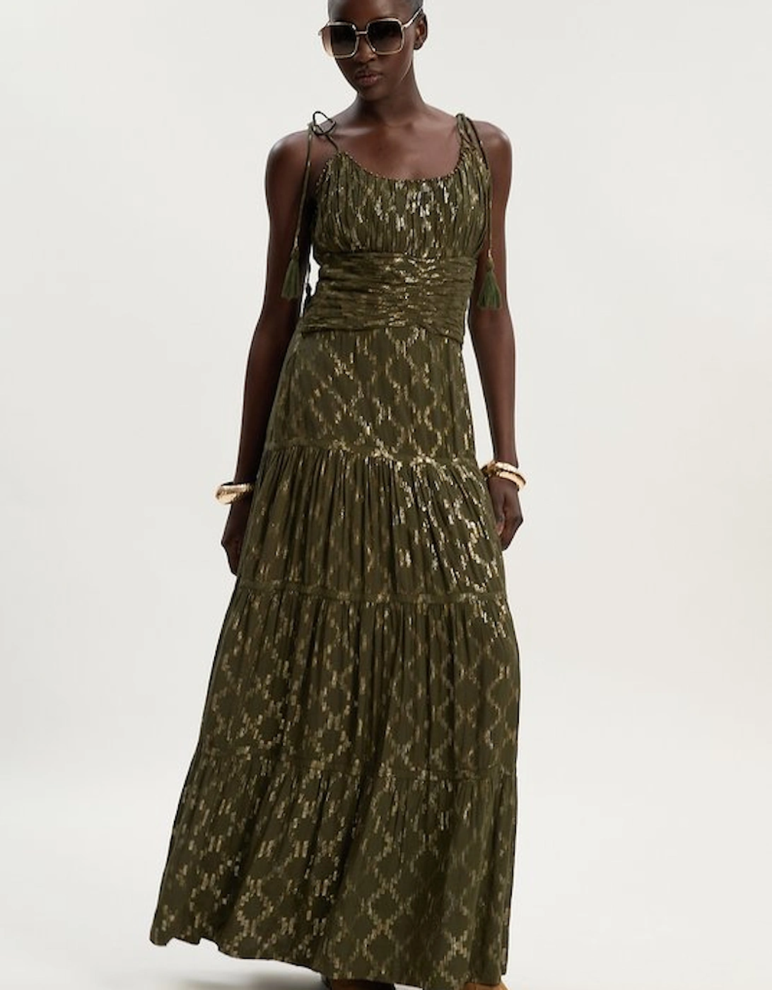 Viscose Metallic Thread Strappy Woven Sun Dress, 5 of 4