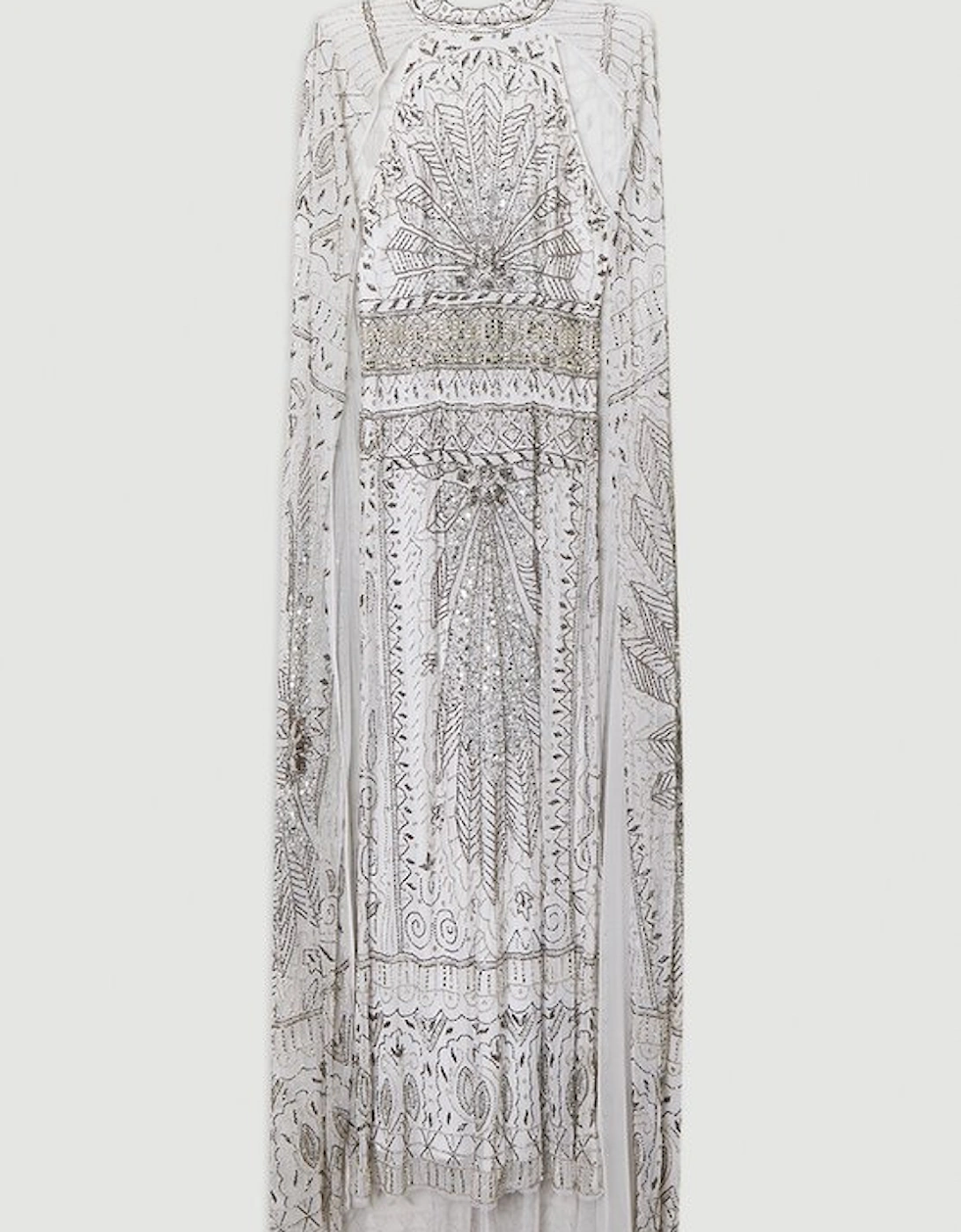 Premium Embellished High Neck Woven Maxi Dress With Cape