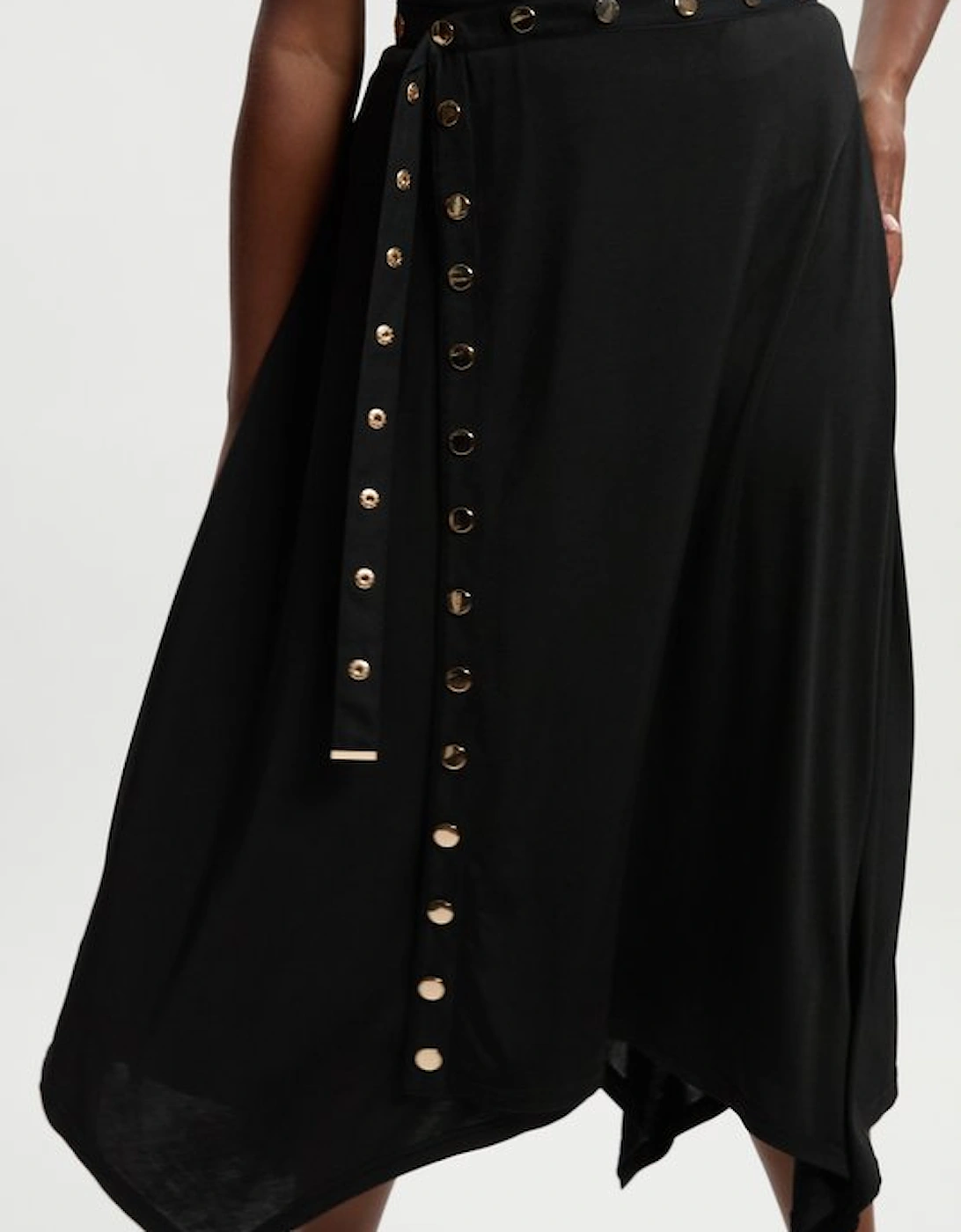Plus Size Drapey Crepe Hanky Hem Eyelet Detail Maxi Skirt