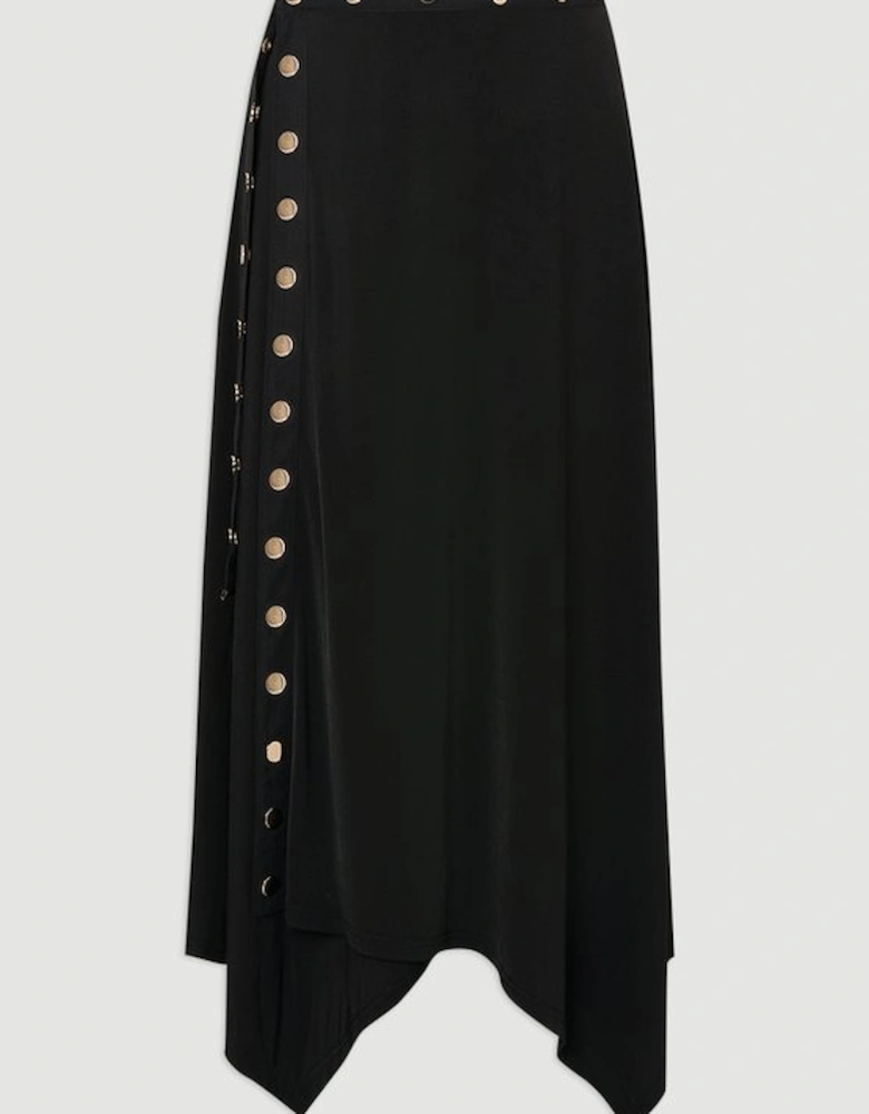 Plus Size Drapey Crepe Hanky Hem Eyelet Detail Maxi Skirt