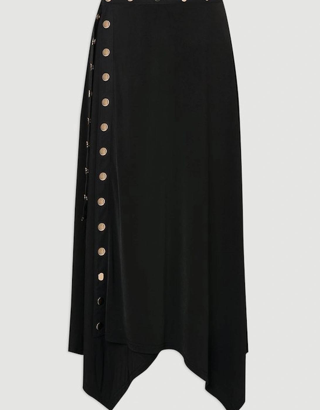 Plus Size Drapey Crepe Hanky Hem Eyelet Detail Maxi Skirt