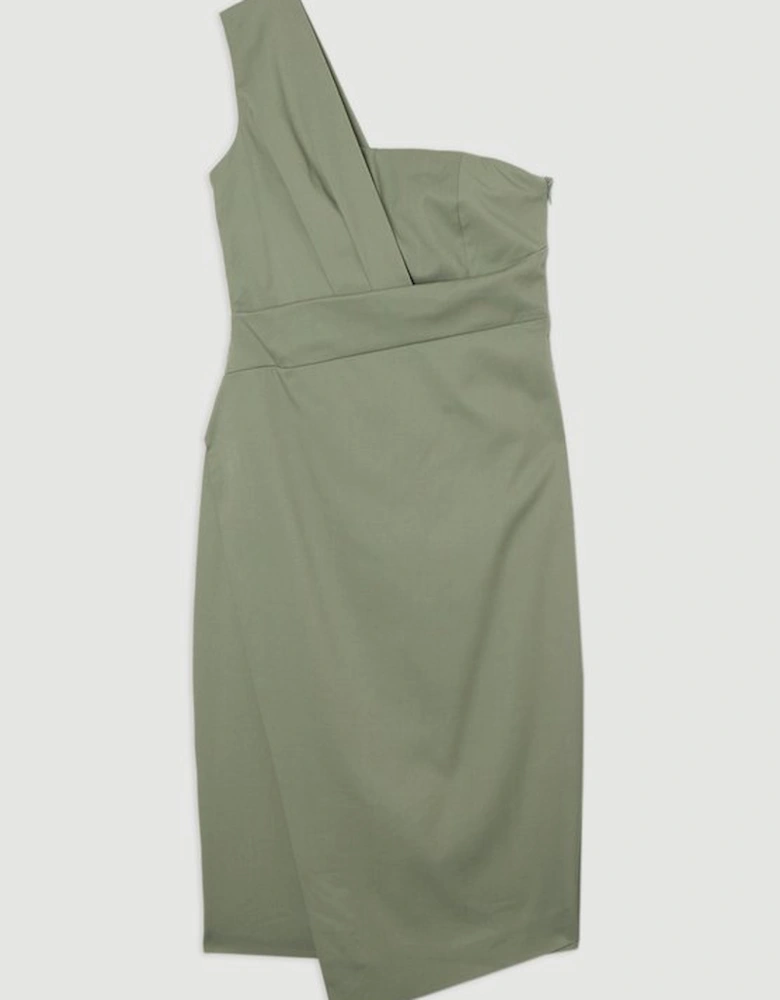 Tailored One Shoulder Tuck Detail Pencil Midi Dress