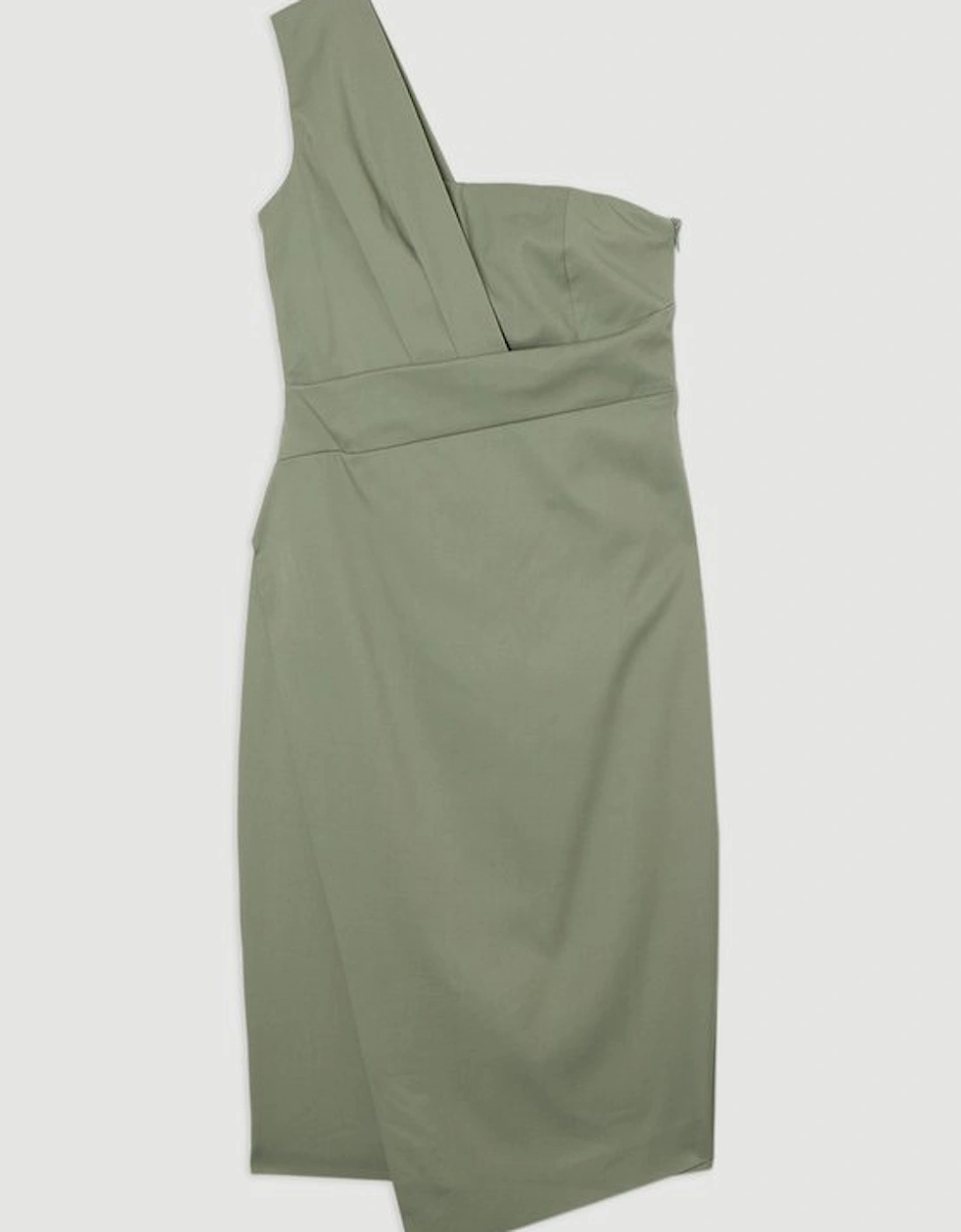 Tailored One Shoulder Tuck Detail Pencil Midi Dress