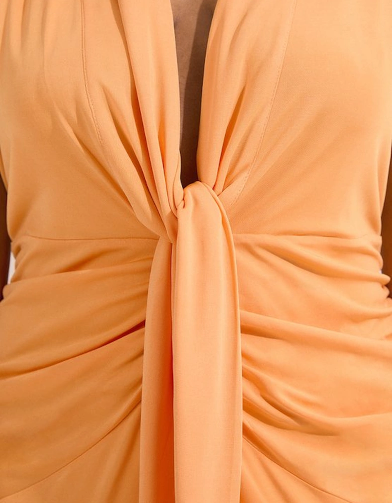 Plus Size Plunge Ruched Twist Jersey Maxi Dress