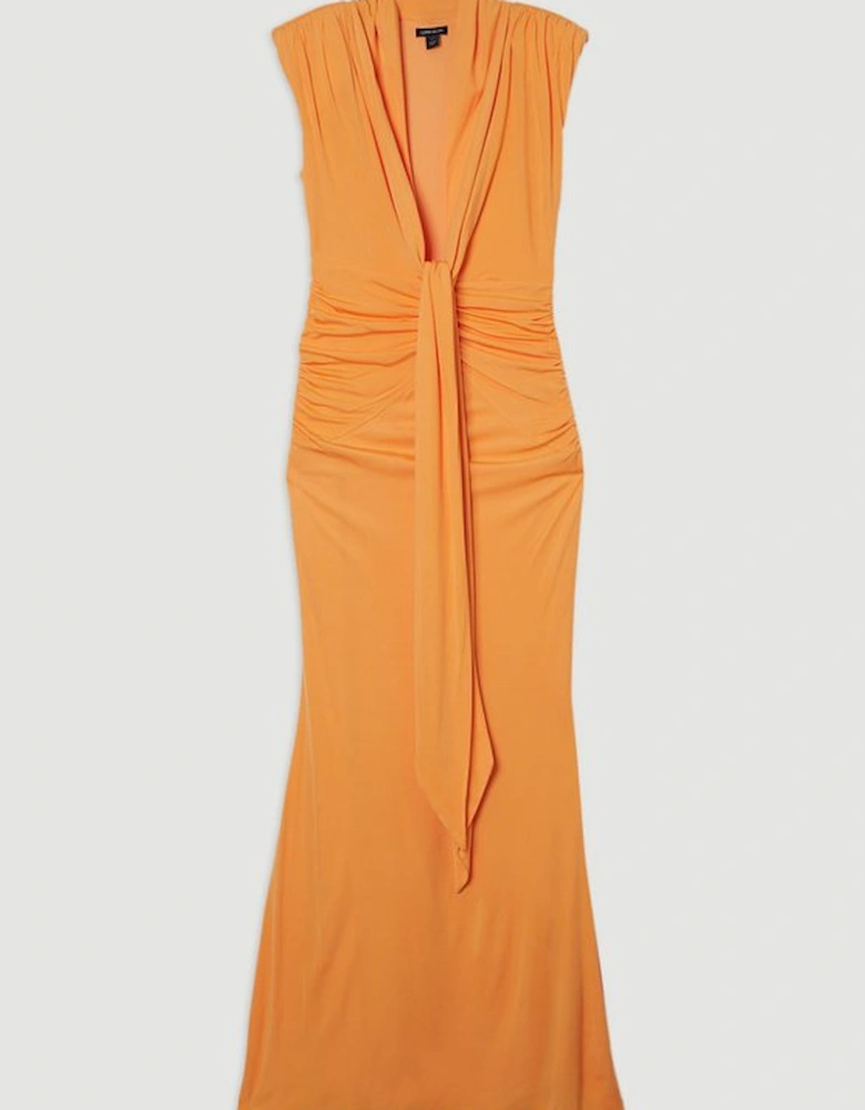 Plus Size Plunge Ruched Twist Jersey Maxi Dress