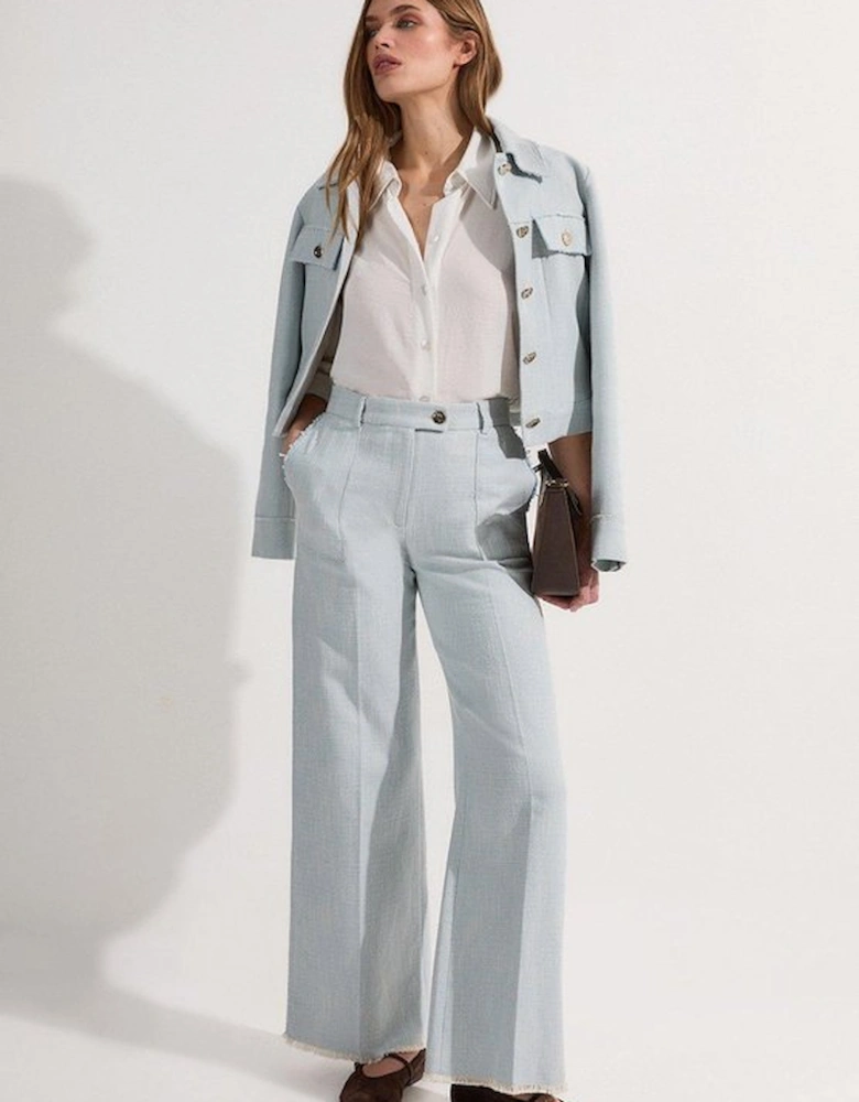 Petite Spring Tweed Tailored Straight Leg Trousers
