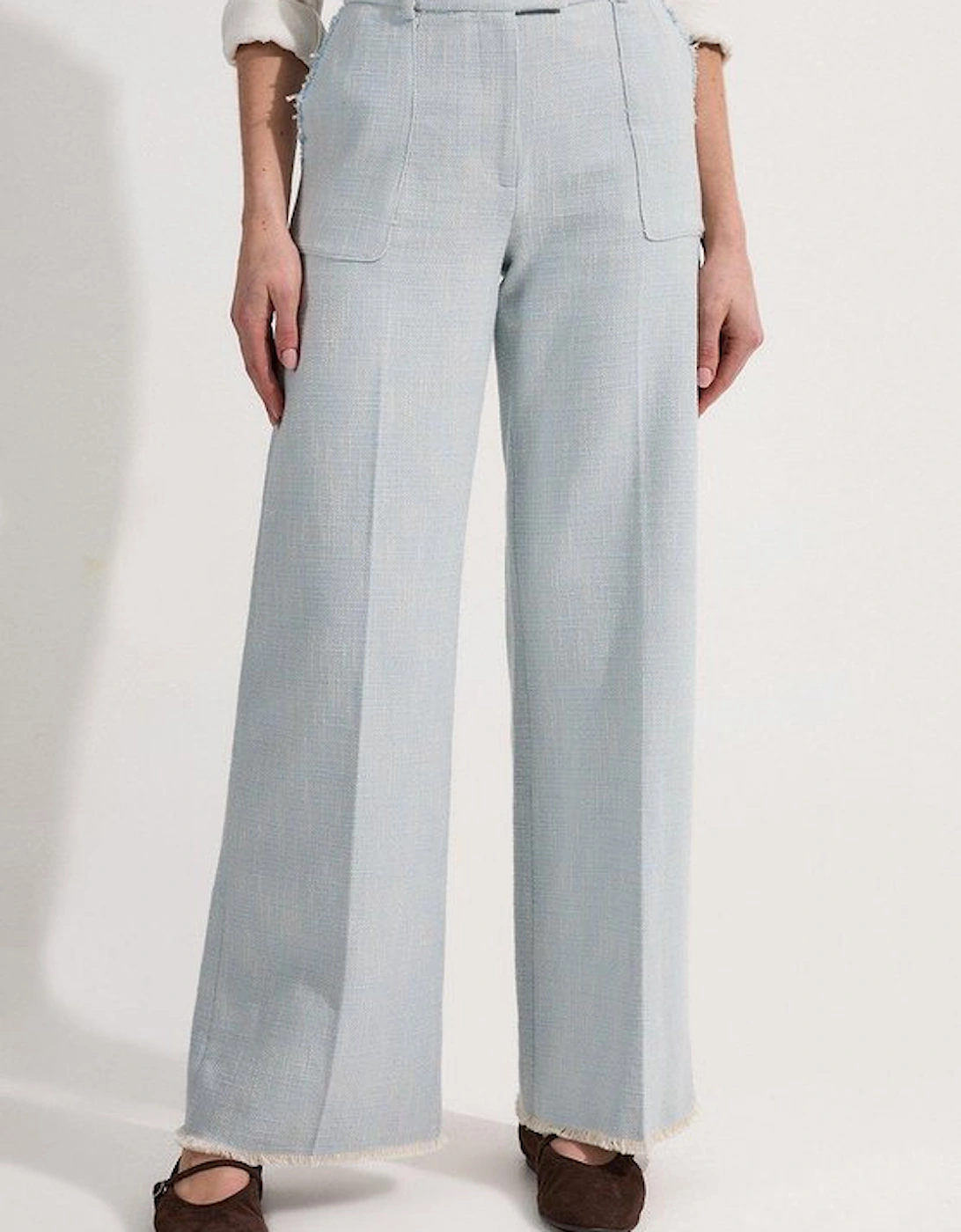 Petite Spring Tweed Tailored Straight Leg Trousers