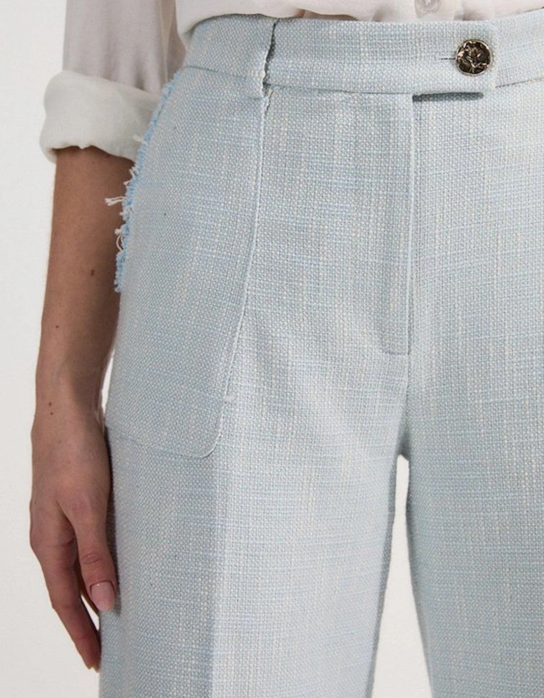 Petite Spring Tweed Tailored Straight Leg Trousers