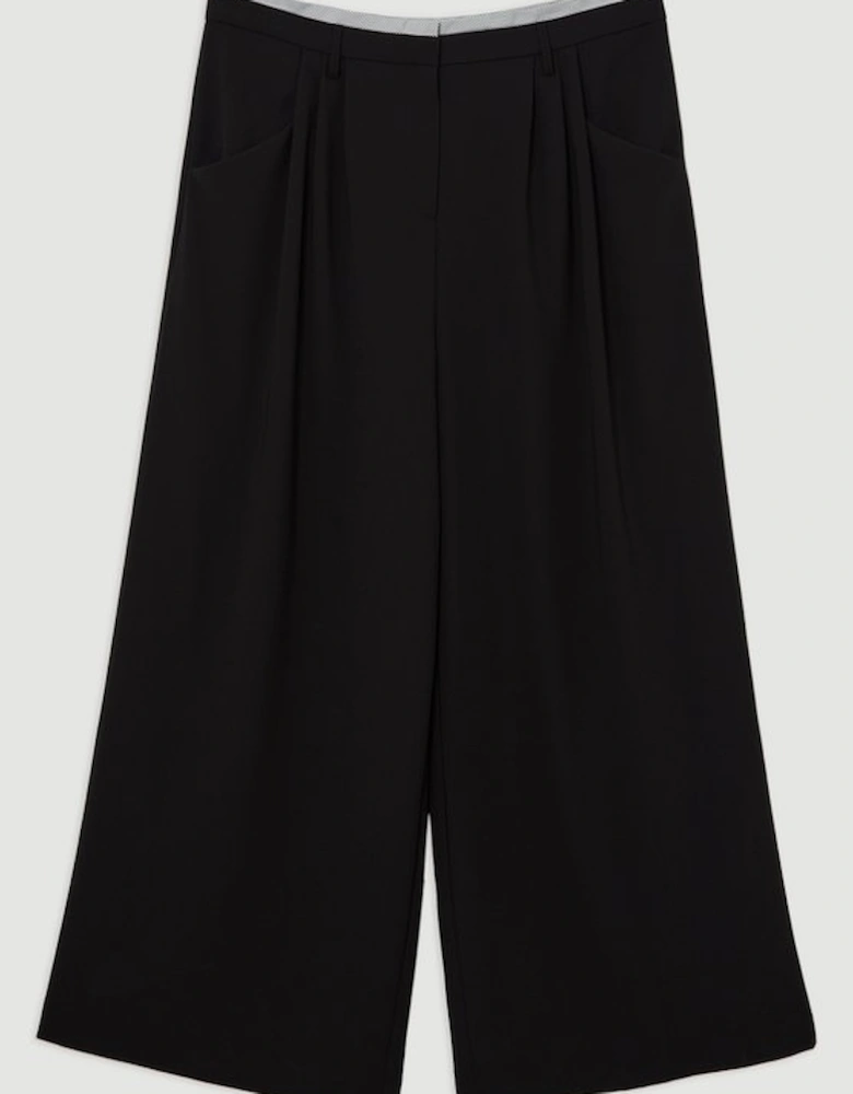 Plus Size Tailored Crepe Pleat Detail Wide Leg Trousers