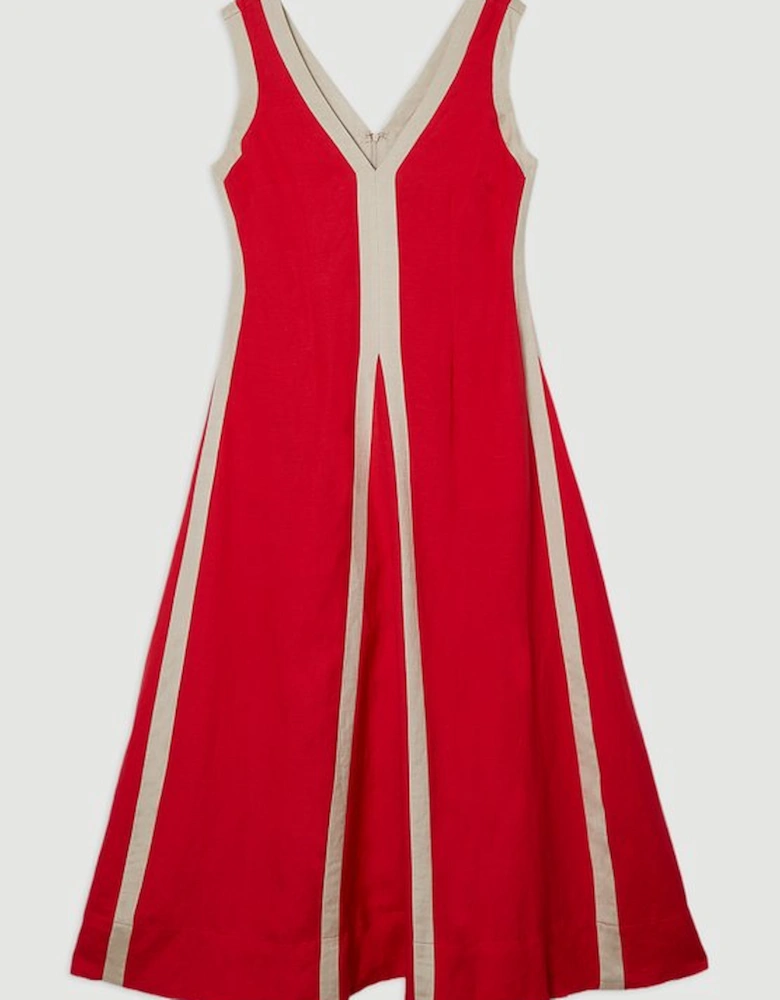 Contrast Linen Plunge Neck Woven Maxi Dress