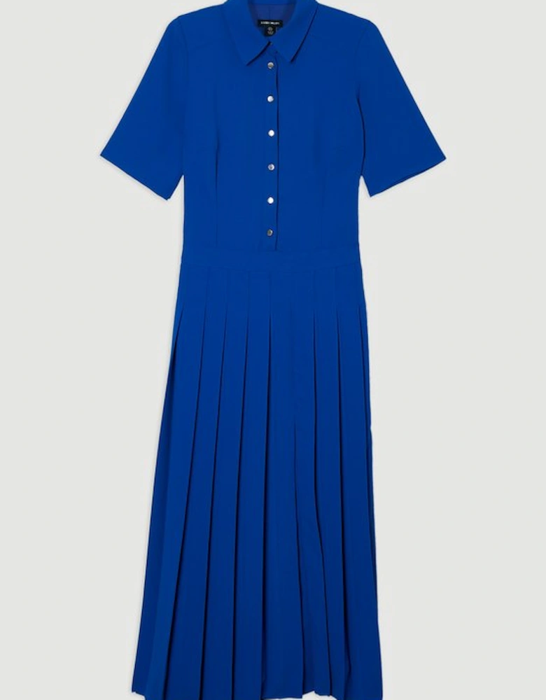 Tailored Crepe Pleated Shirt Dress