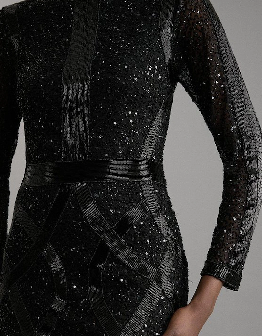 Embellished Beaded High Neck Woven Mini Dress