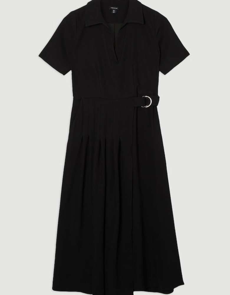 Soft Tailored Pleated Belted Midi Dress