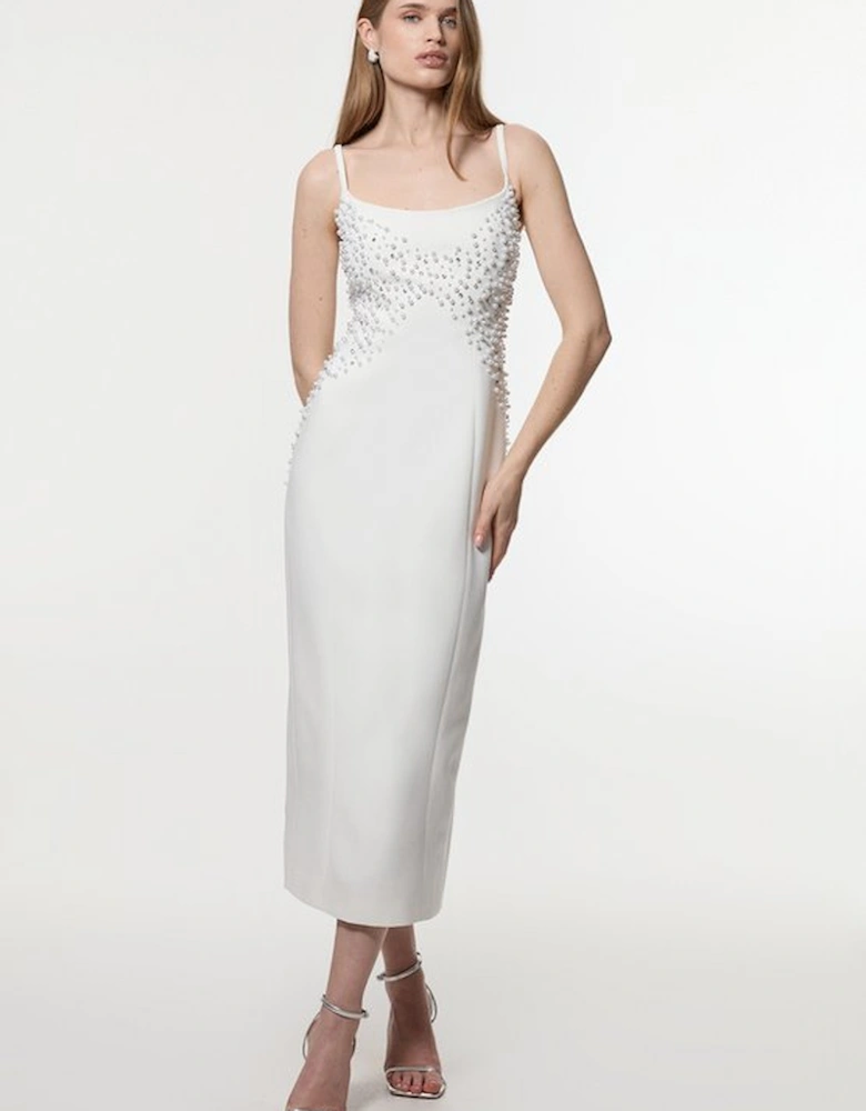 Petite Pearl And Diamante Embellished Tailored Pencil Dress