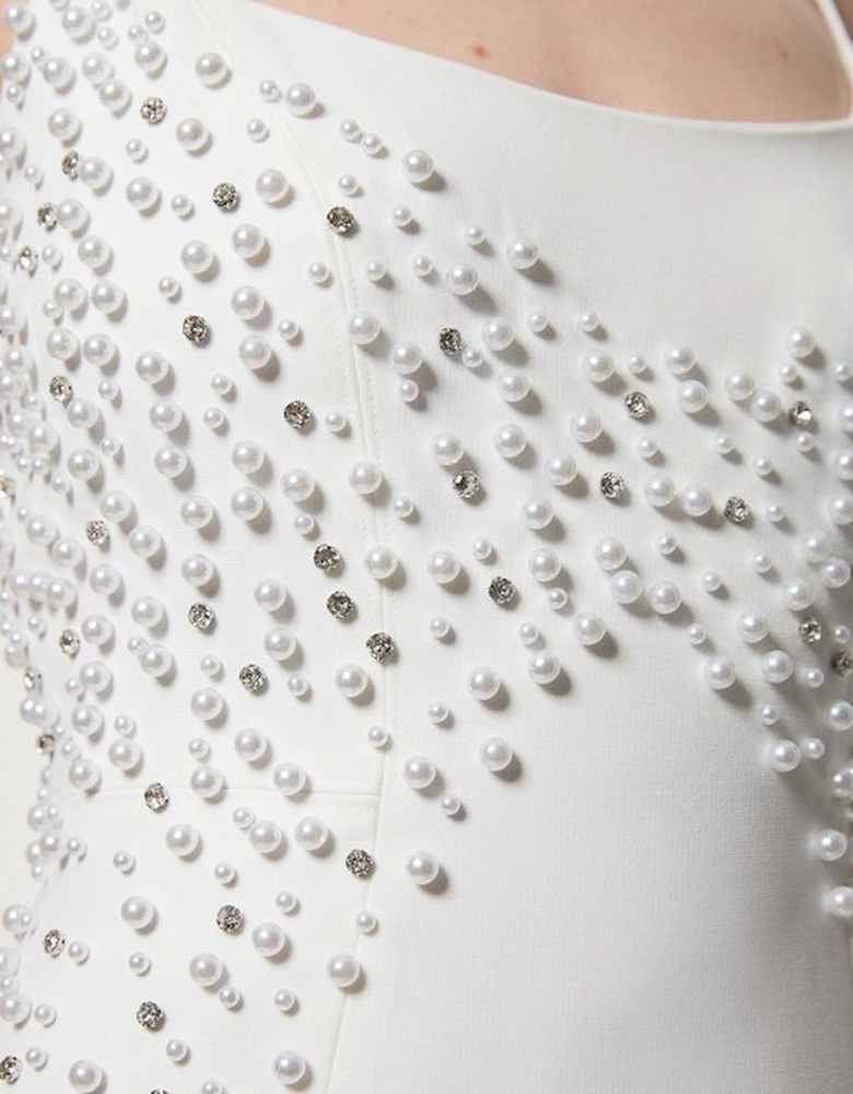 Petite Pearl And Diamante Embellished Tailored Pencil Dress