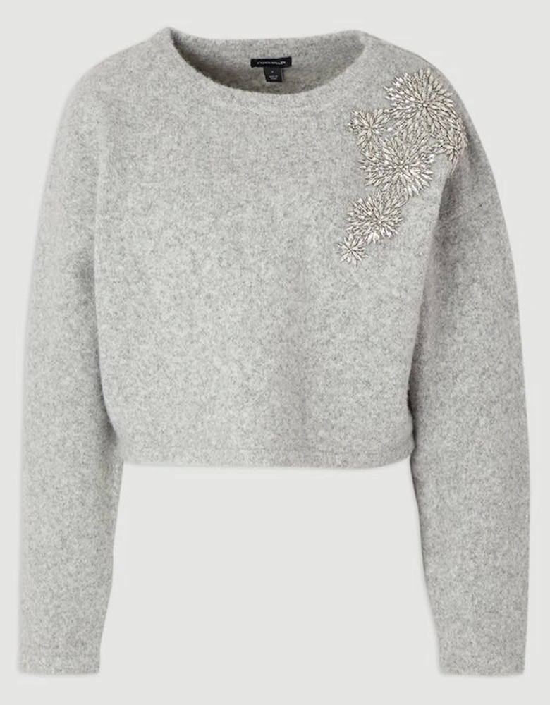 Wool Blend Embellished Cosy Crew Neck Knit Jumper