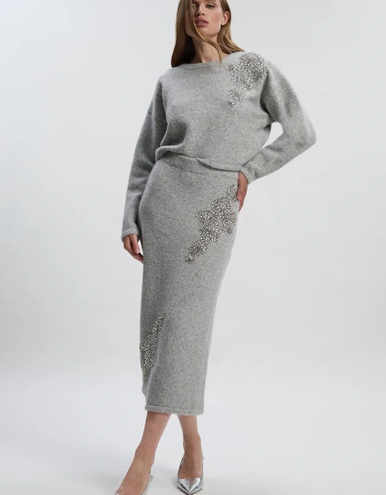 Wool Blend Embellished Cosy Crew Neck Knit Jumper