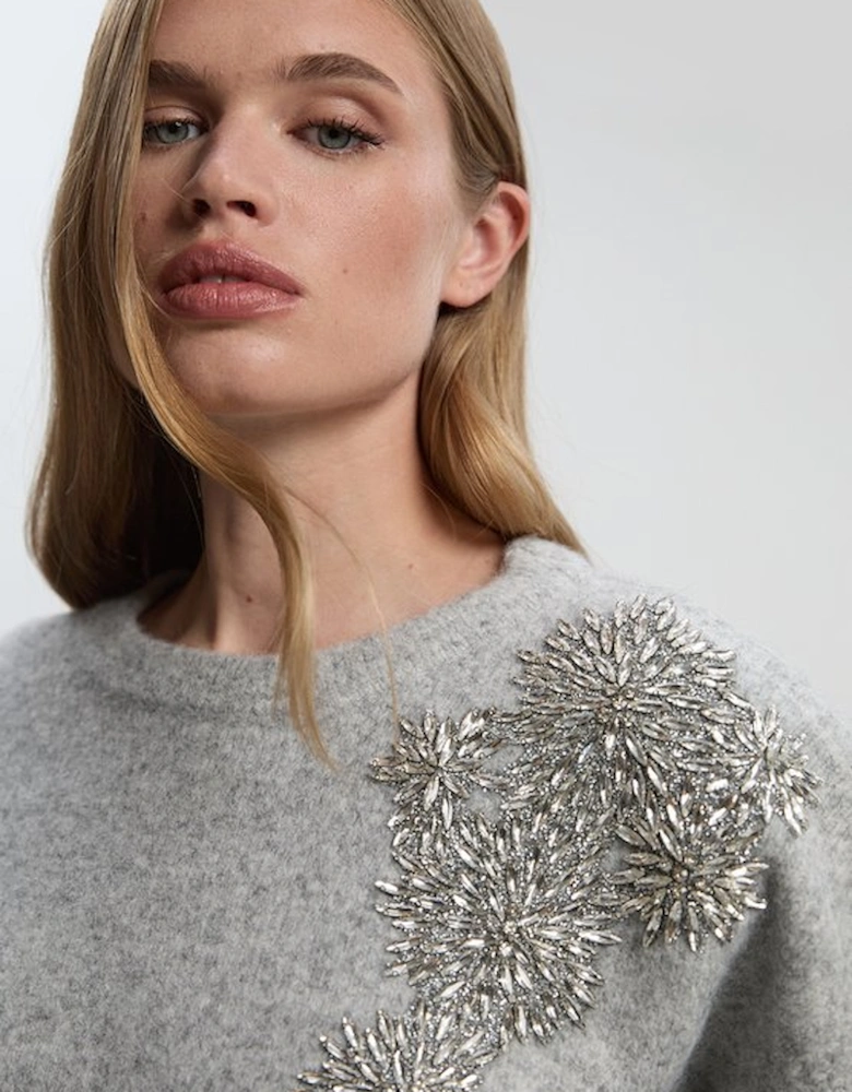 Wool Blend Embellished Cosy Crew Neck Knit Jumper