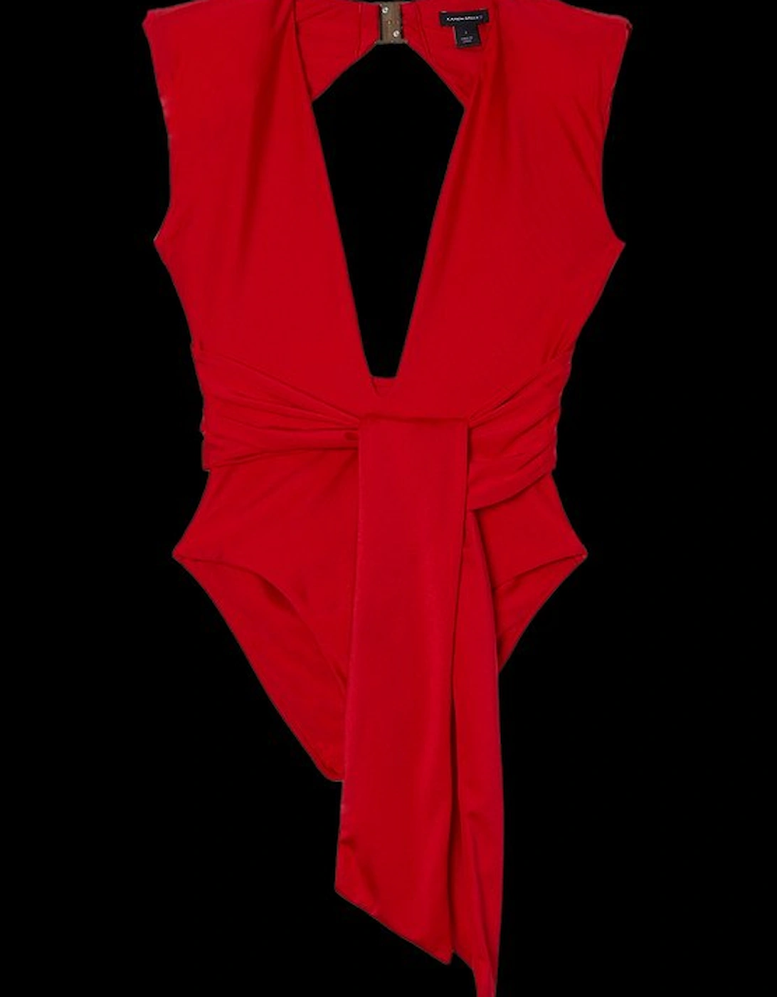 Wet Look Power Shoulder Plunge Detail Swimsuit