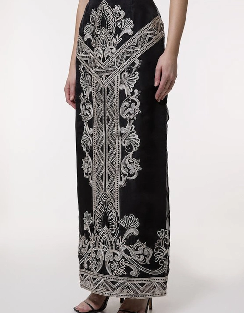 Embroidered Organdie Woven Midi Skirt