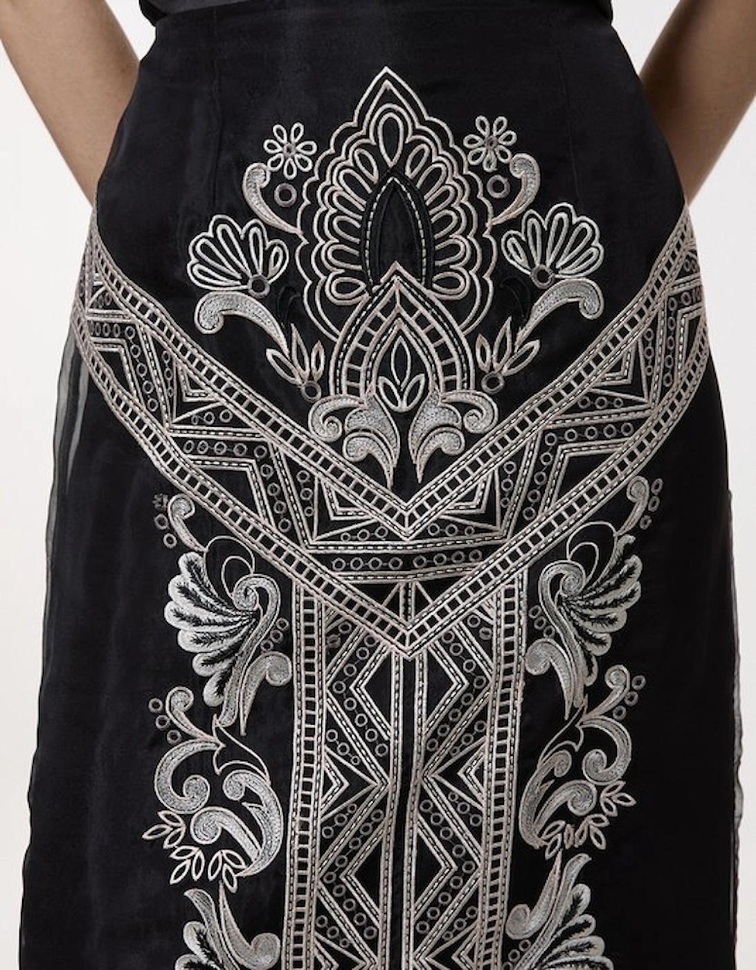 Embroidered Organdie Woven Midi Skirt