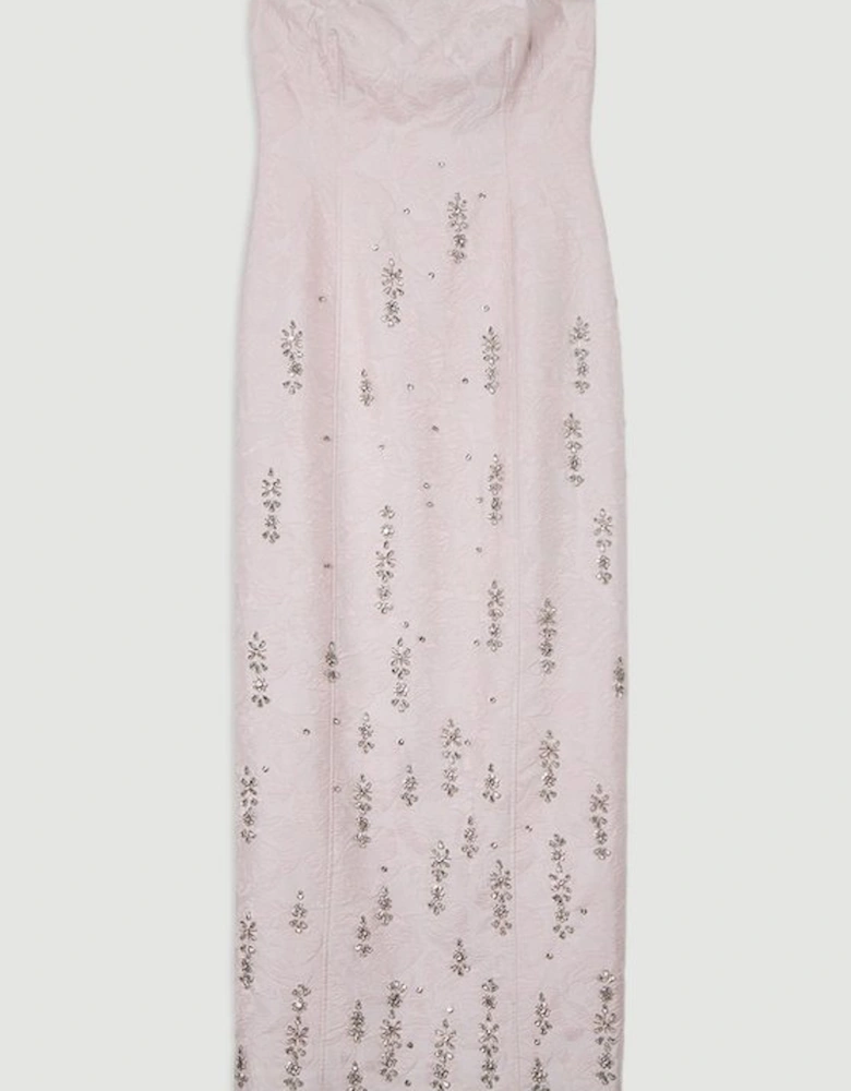 Texture Jacquard Crystal Embellished Strapless Mini Dress