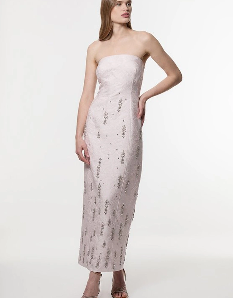 Texture Jacquard Crystal Embellished Strapless Mini Dress