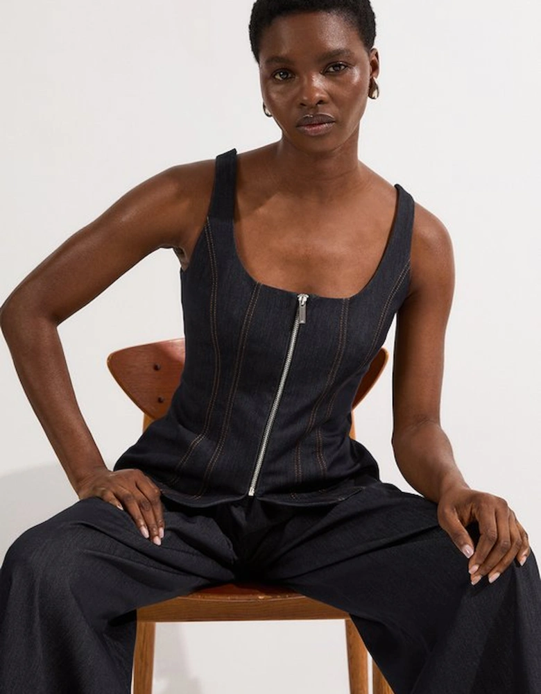 Petite Tailored Denim Peplum Wide Leg Jumpsuit