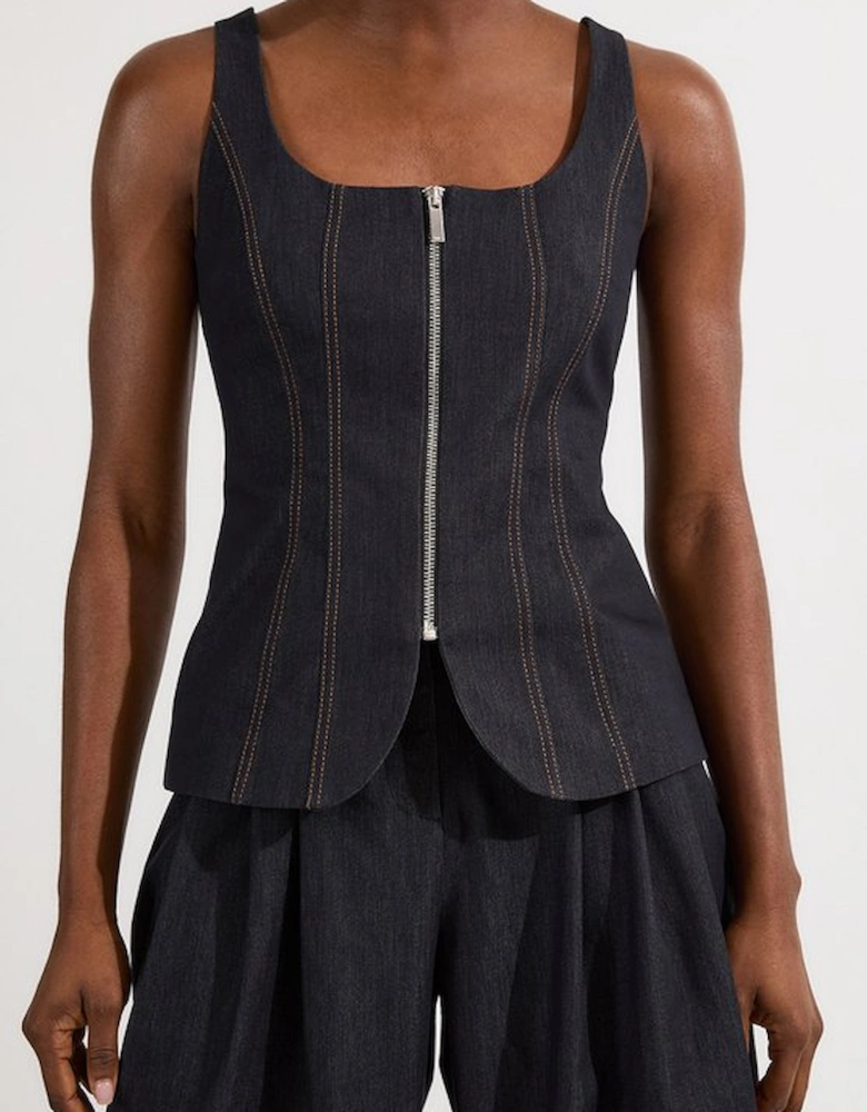 Petite Tailored Denim Peplum Wide Leg Jumpsuit