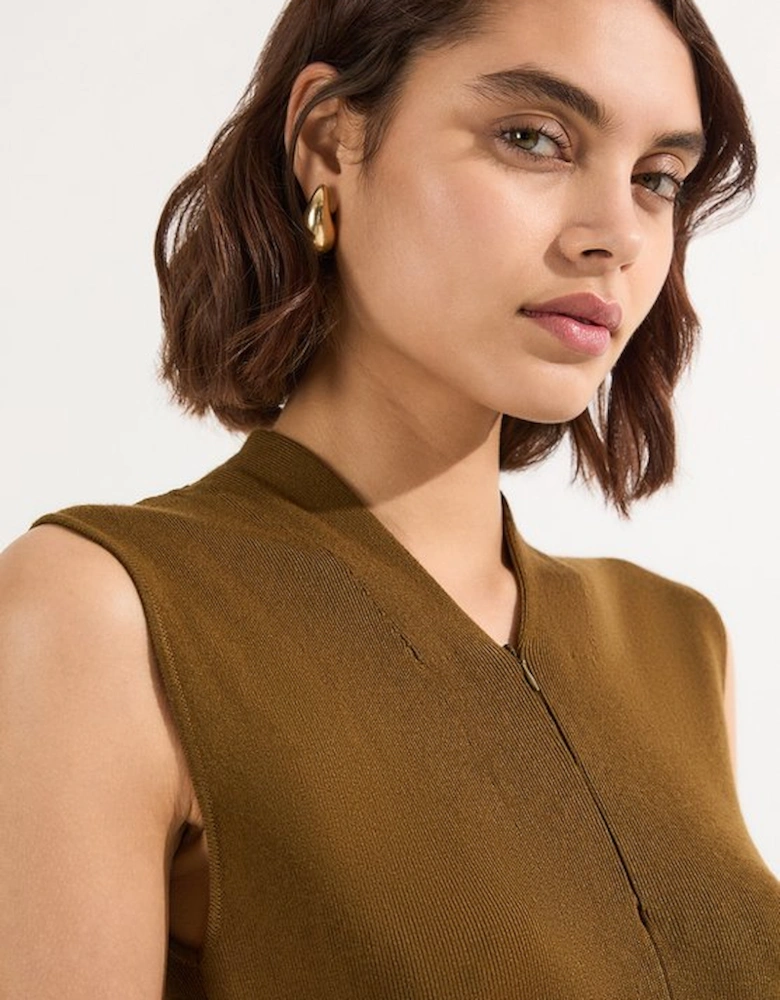 Viscose Blend Zip Front Sleeveless Knitted Midi Dress