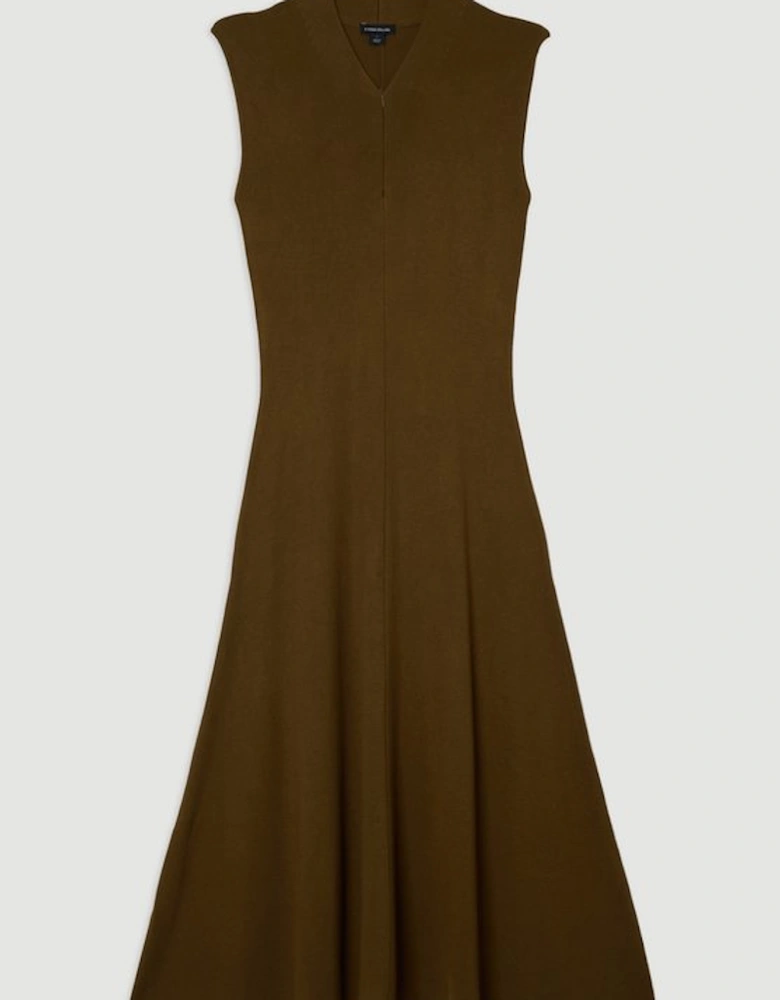 Viscose Blend Zip Front Sleeveless Knitted Midi Dress