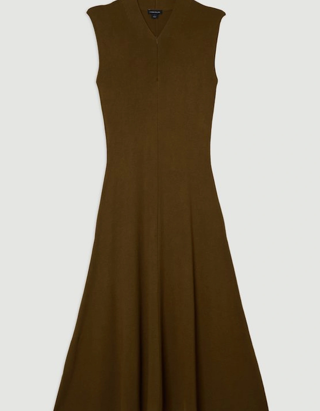 Viscose Blend Zip Front Sleeveless Knitted Midi Dress
