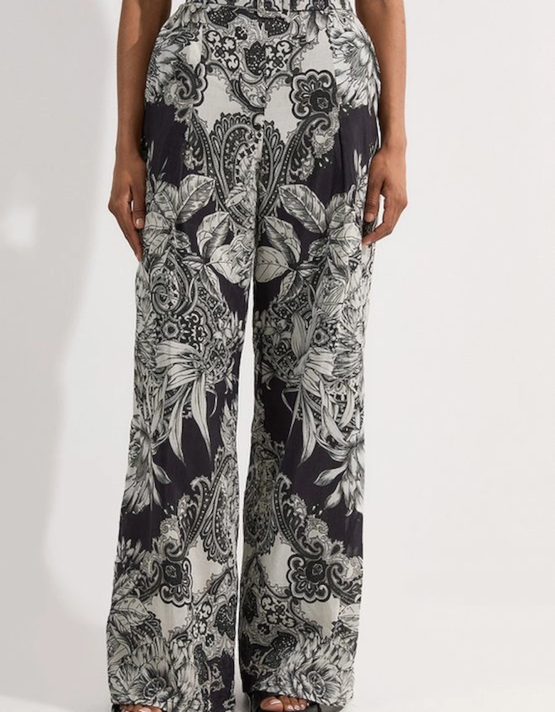 Tall Tile Silk Cotton Woven High Waisted Trouser