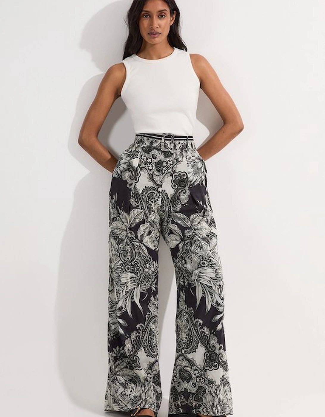 Tall Tile Silk Cotton Woven High Waisted Trouser, 4 of 3