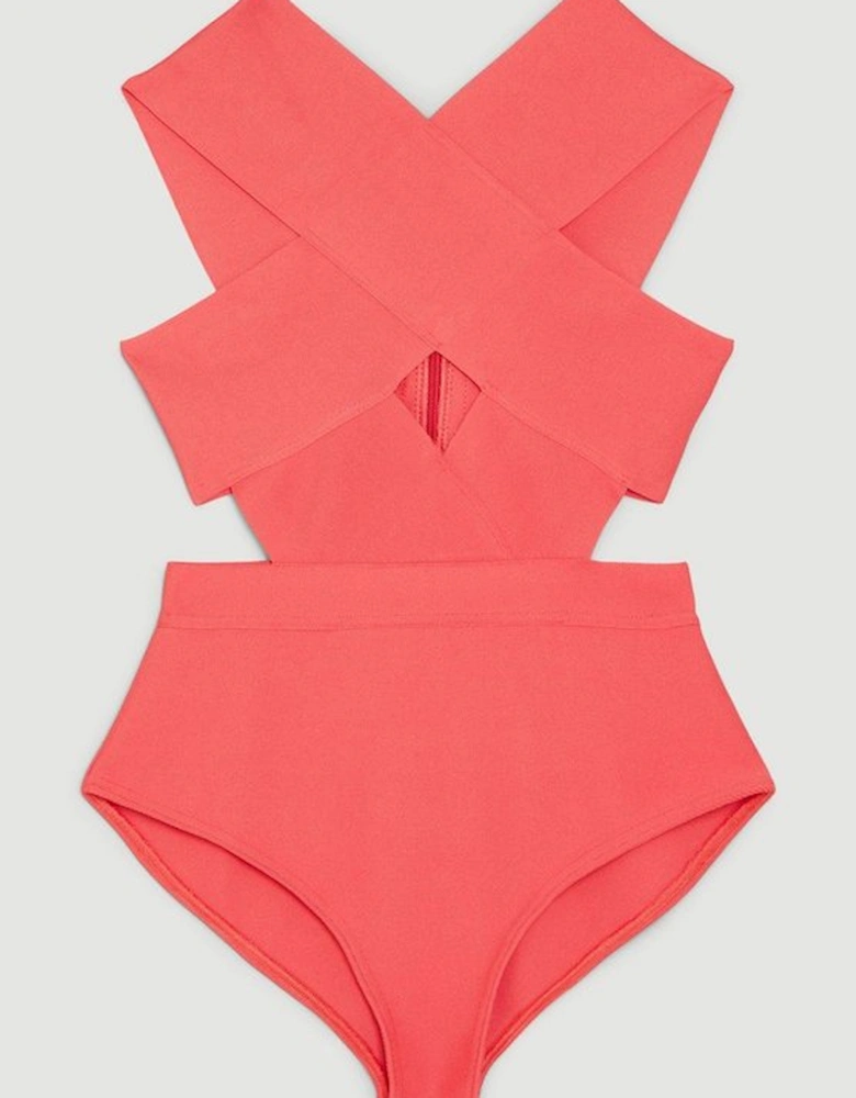 Bandage Textured Cross Front Swimsuit