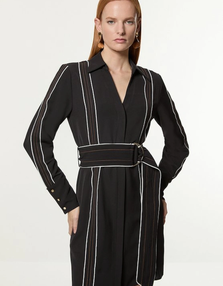 Soft Tailored Contrast Tipped Belted Wrap Mini Dress