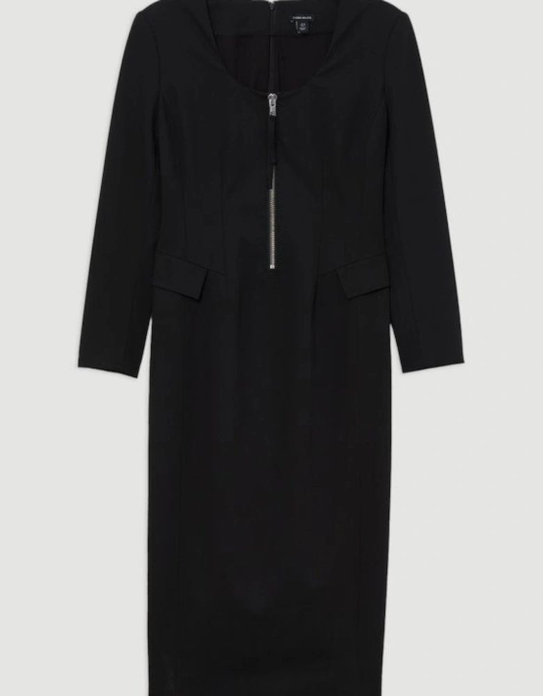 Tailored Viscose Zip Through Multi Stitch Midi Dress