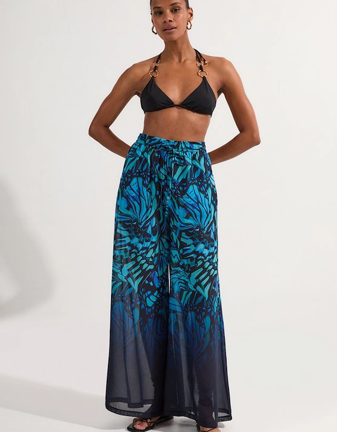 Tall Ombre Butterfly Georgette Wide Leg Beach Trouser, 4 of 3