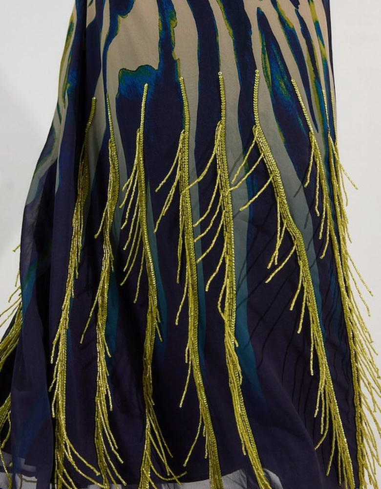 Animal Print Georgette Embellished Strappy Woven Maxi Dress