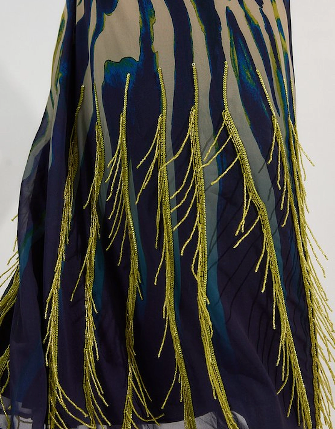 Animal Print Georgette Embellished Strappy Woven Maxi Dress