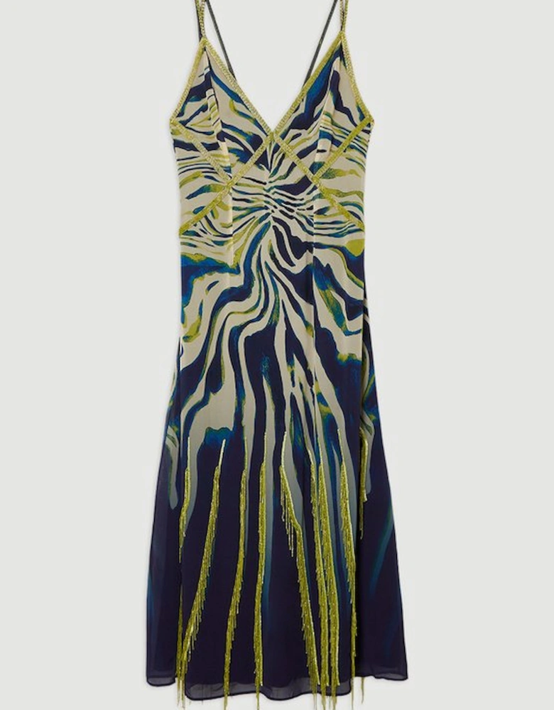 Animal Print Georgette Embellished Strappy Woven Maxi Dress