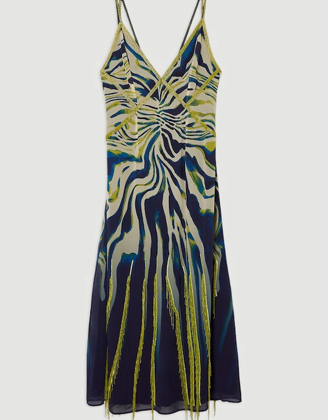 Animal Print Georgette Embellished Strappy Woven Maxi Dress