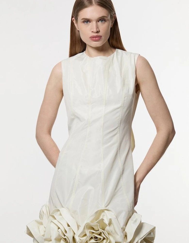 Drama Taffeta Rosette Woven Mini Dress With Bow Detail